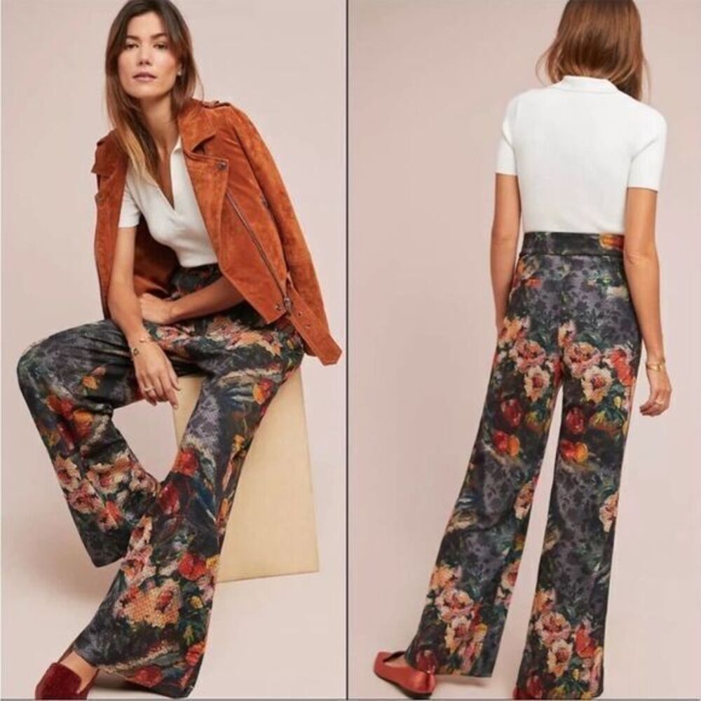 Eva Franco Women's Simone Wide Leg Floral Trouser Pants Size M Multicolor